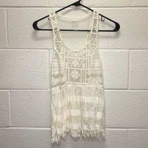 ! NEW - Hollister sheer embroidered fringe top